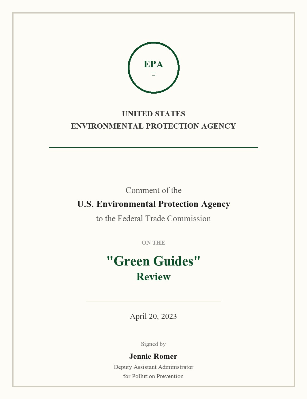 EPA comment to the FTC on the Green Guides