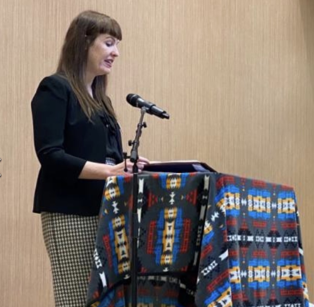 Jennie Romer speaking at Montana State University on pollution prevention, 2022